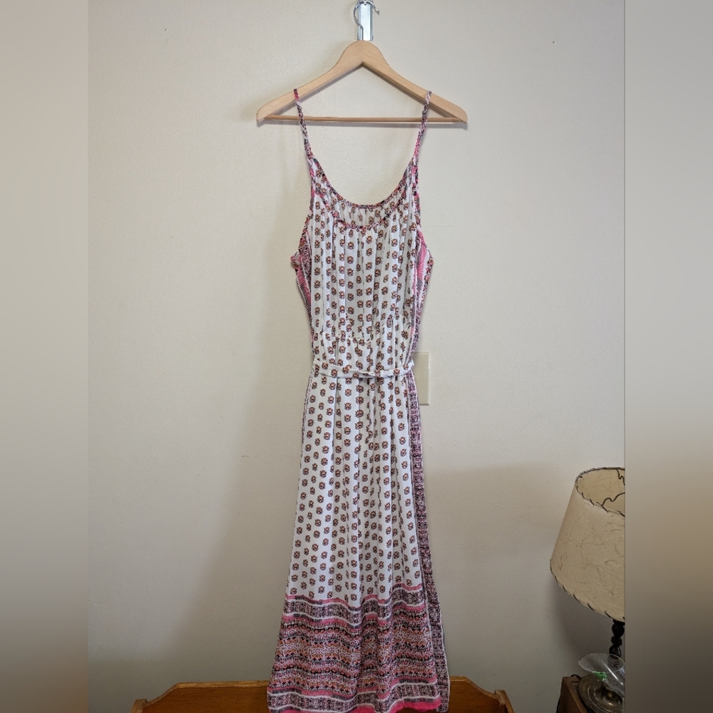 Gap Printed Midi Sundress Tie Waist Pink Boho Floral XL NWT - Picture 2 of 7